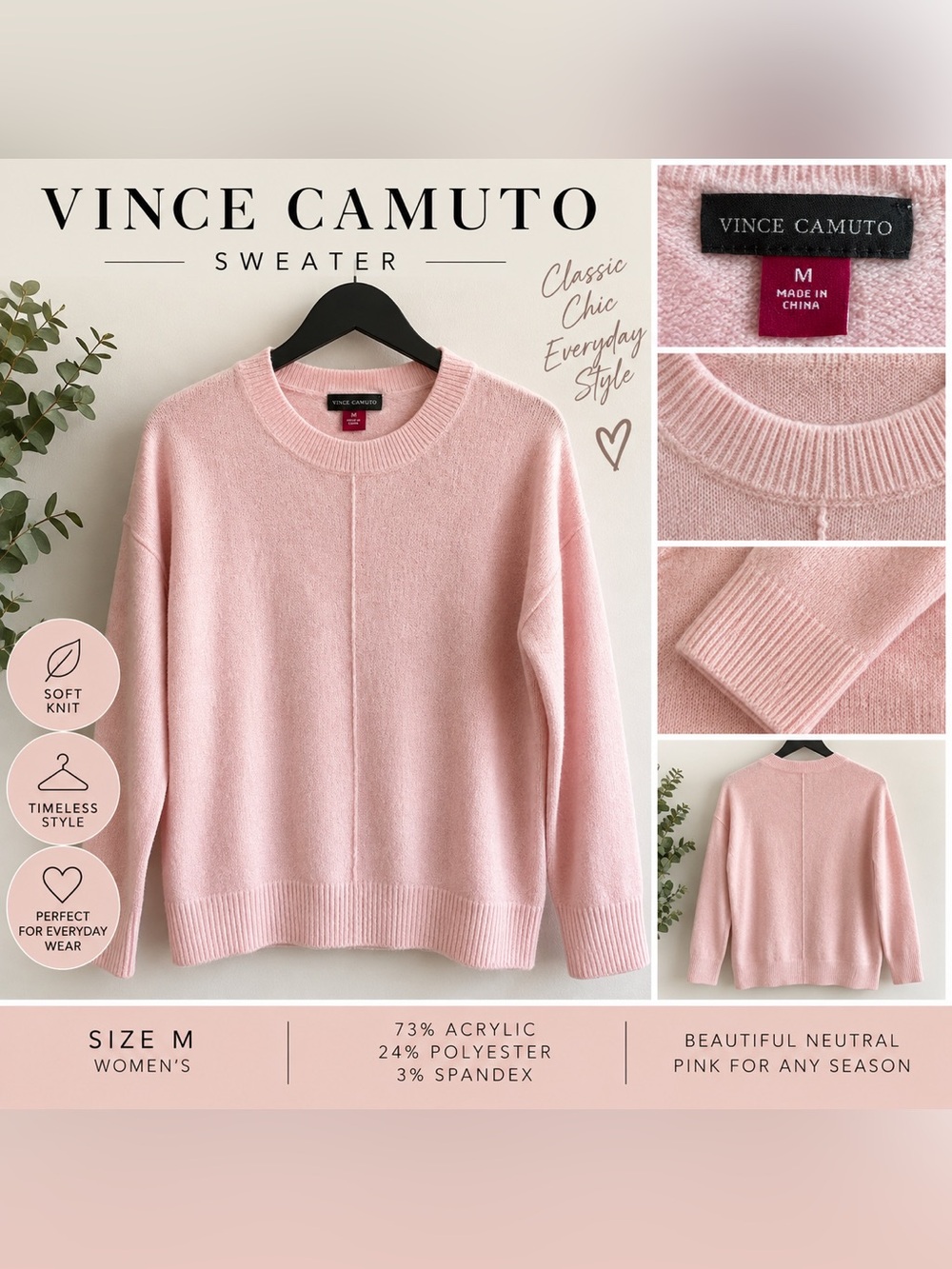 Vince Camuto Pale Pink Crewneck Sweater